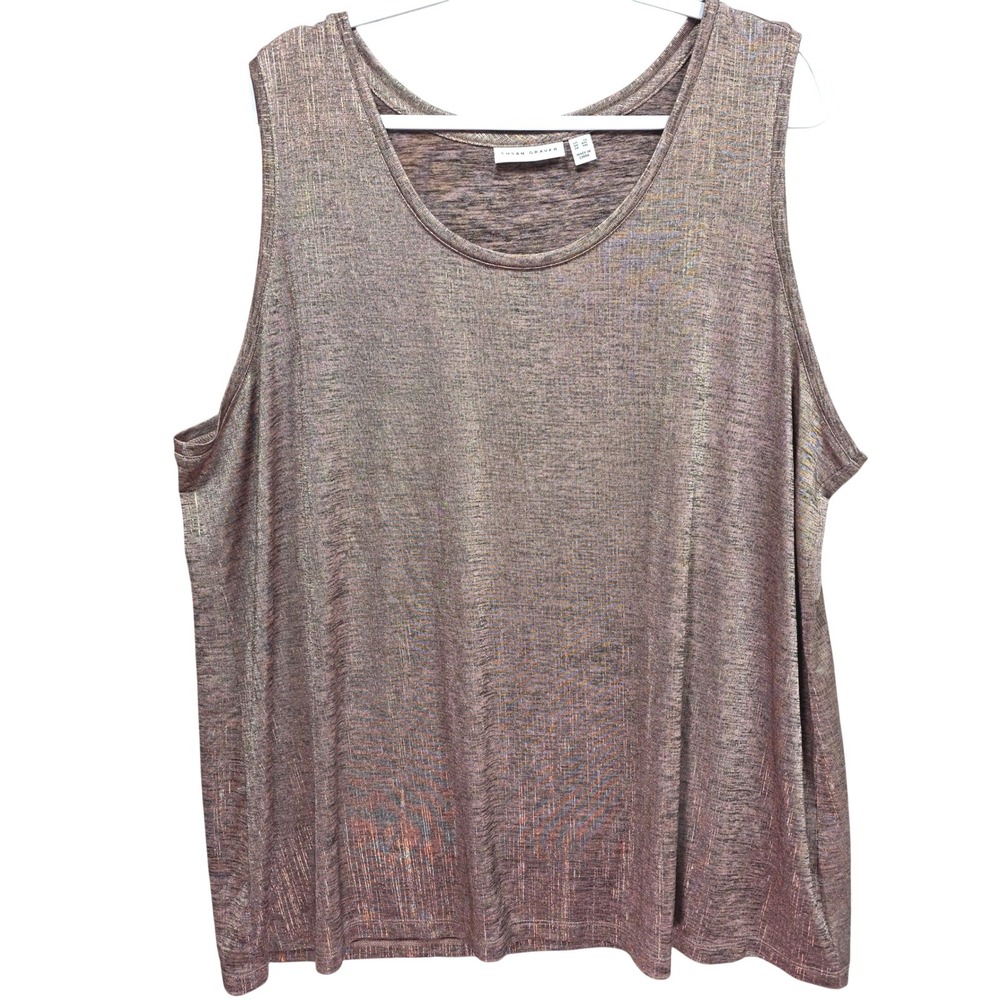 Susan Graver Liquid Knit Tank Top Sz 3X Metallic Rose Gold Shimmer Slinky Pink